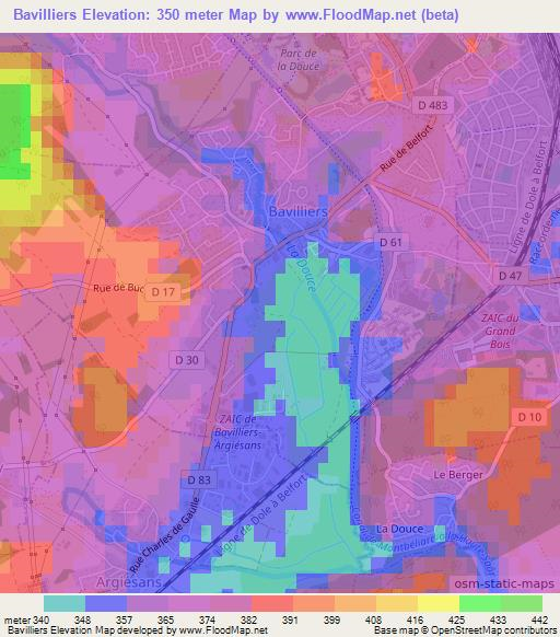 Bavilliers,France Elevation Map