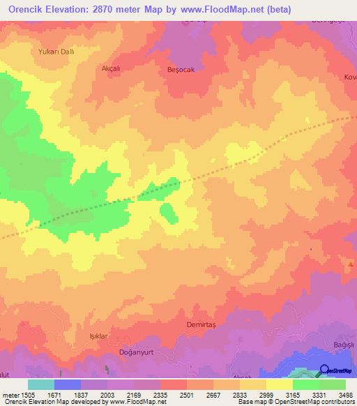 Orencik,Turkey Elevation Map