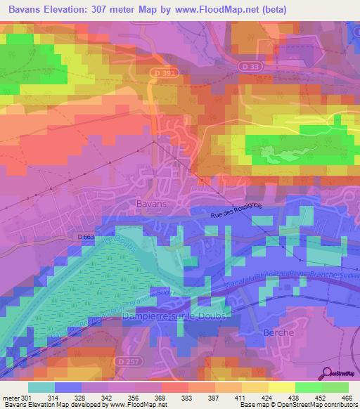 Bavans,France Elevation Map