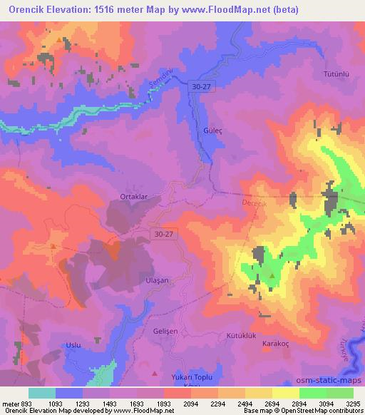 Orencik,Turkey Elevation Map