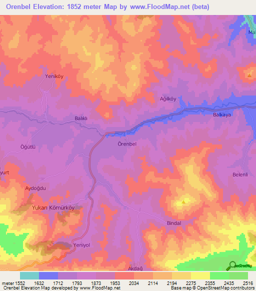 Orenbel,Turkey Elevation Map