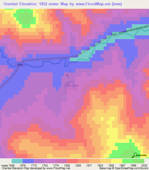 Orenbel,Turkey Elevation Map