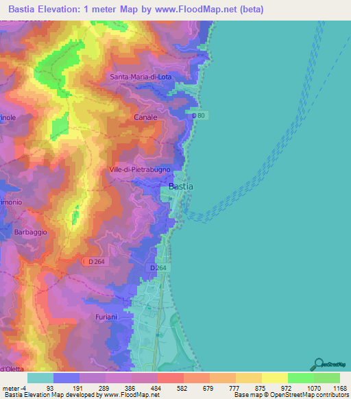 Bastia,France Elevation Map