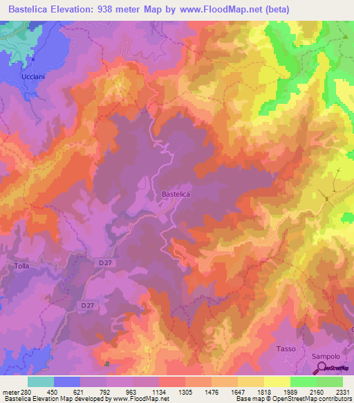 Bastelica,France Elevation Map