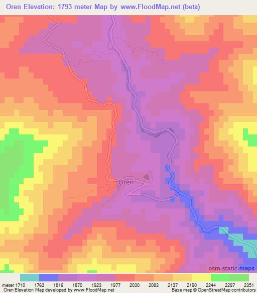 Oren,Turkey Elevation Map