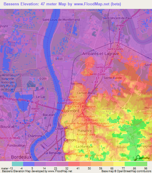 Bassens,France Elevation Map