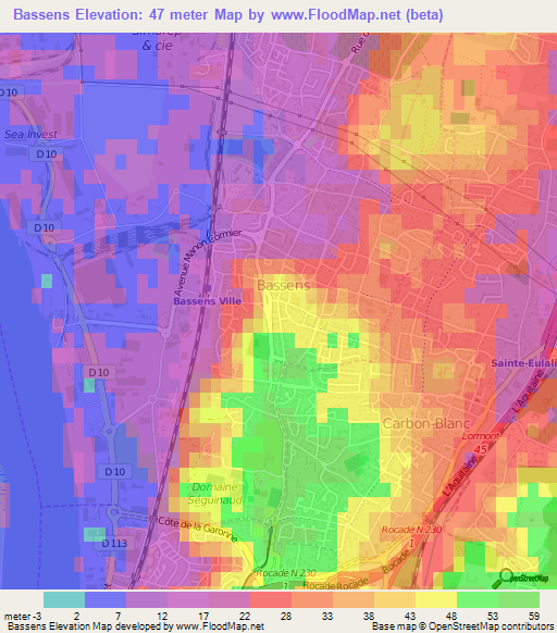 Bassens,France Elevation Map