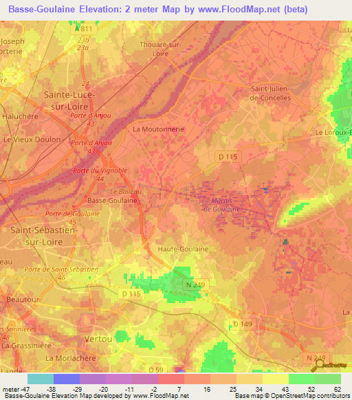 Basse-Goulaine,France Elevation Map