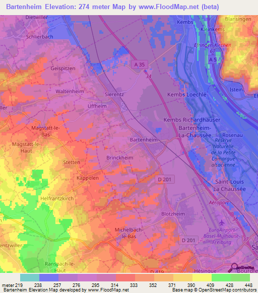 Bartenheim,France Elevation Map