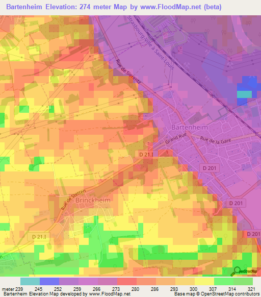 Bartenheim,France Elevation Map