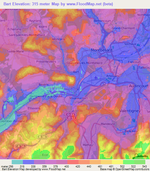 Bart,France Elevation Map