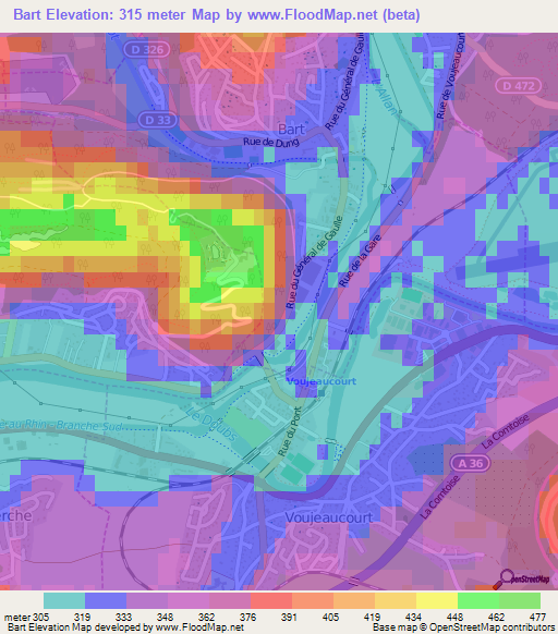 Bart,France Elevation Map