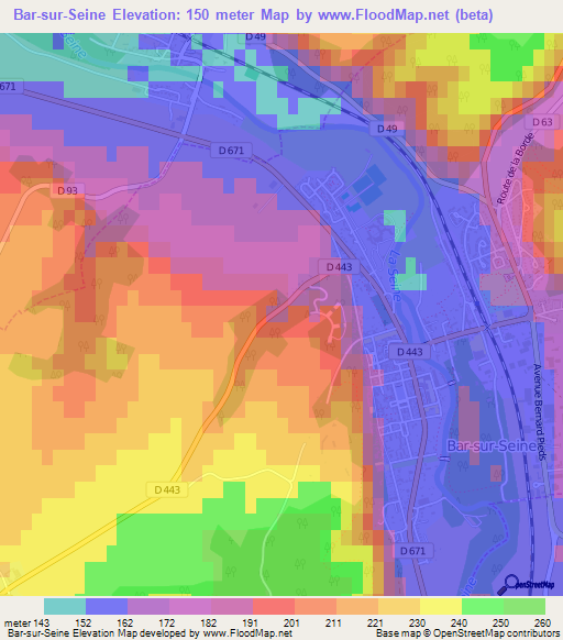 Bar-sur-Seine,France Elevation Map