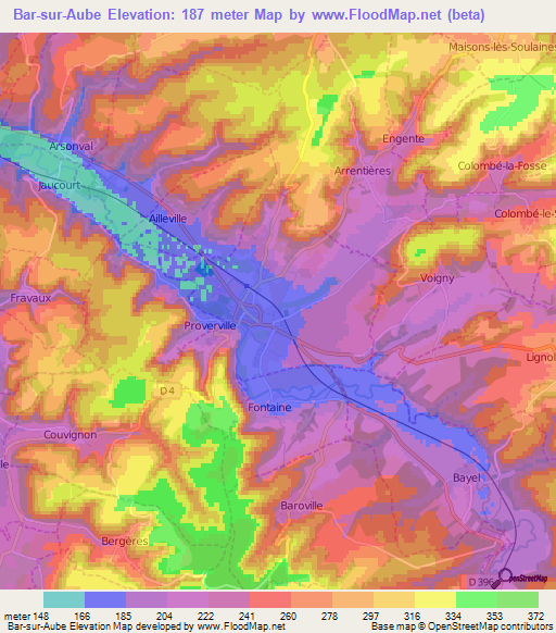 Bar-sur-Aube,France Elevation Map