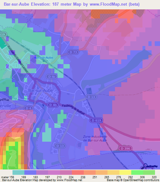 Bar-sur-Aube,France Elevation Map