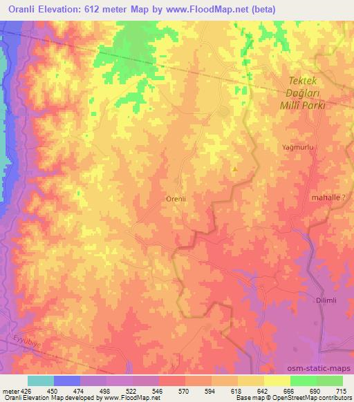 Oranli,Turkey Elevation Map