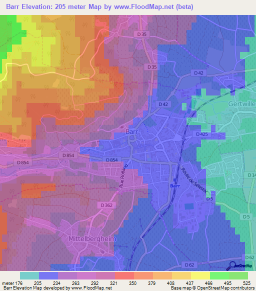 Barr,France Elevation Map