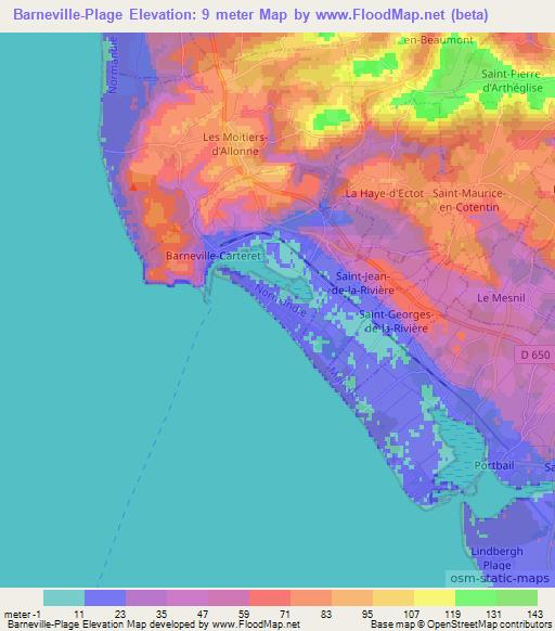 Barneville-Plage,France Elevation Map