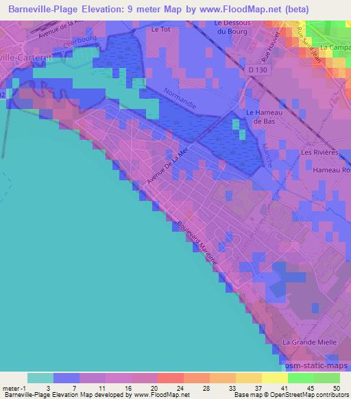 Barneville-Plage,France Elevation Map