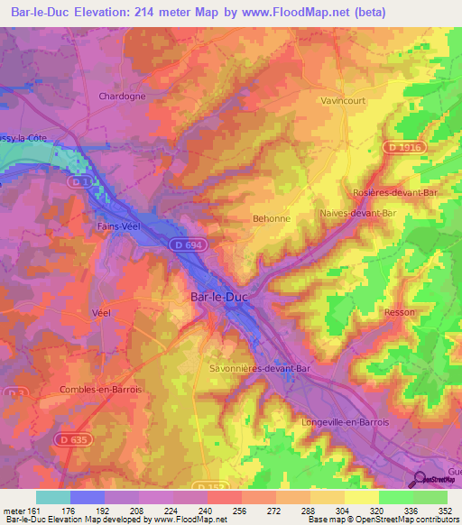 Bar-le-Duc,France Elevation Map