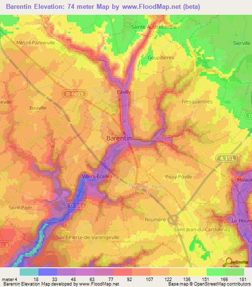 Barentin,France Elevation Map