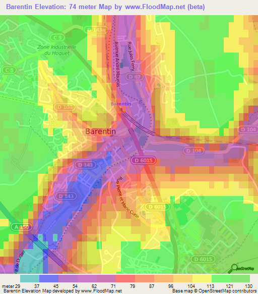 Barentin,France Elevation Map