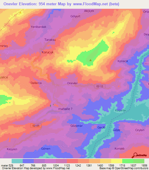 Onevler,Turkey Elevation Map