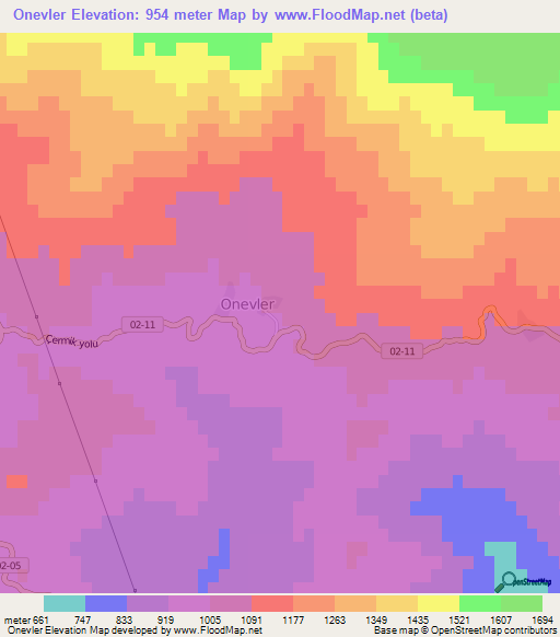 Onevler,Turkey Elevation Map