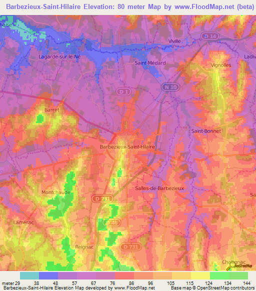 Barbezieux-Saint-Hilaire,France Elevation Map