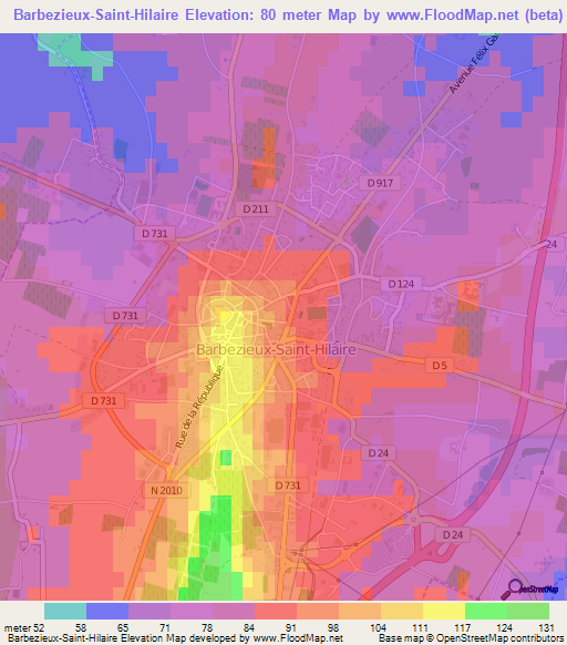 Barbezieux-Saint-Hilaire,France Elevation Map