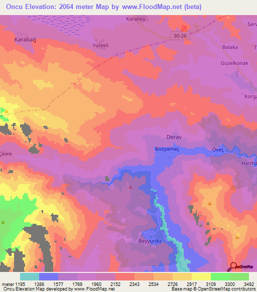 Oncu,Turkey Elevation Map