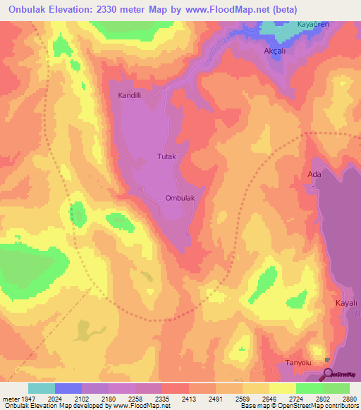 Onbulak,Turkey Elevation Map