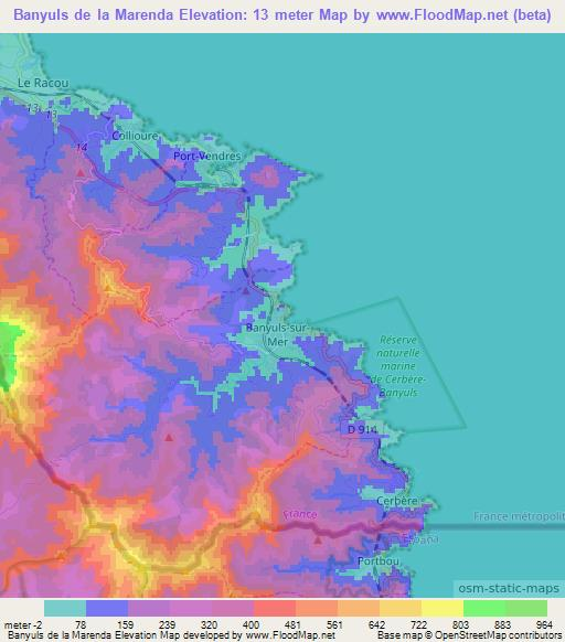 Banyuls de la Marenda,France Elevation Map