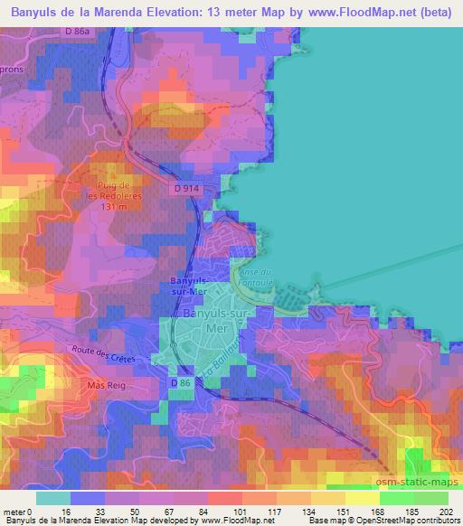 Banyuls de la Marenda,France Elevation Map