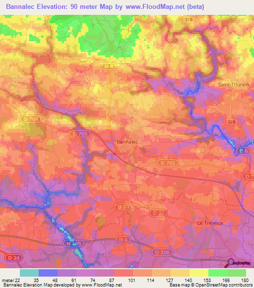 Bannalec,France Elevation Map