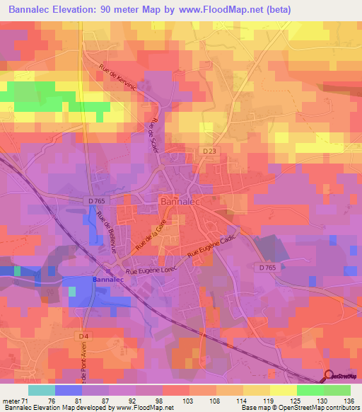 Bannalec,France Elevation Map