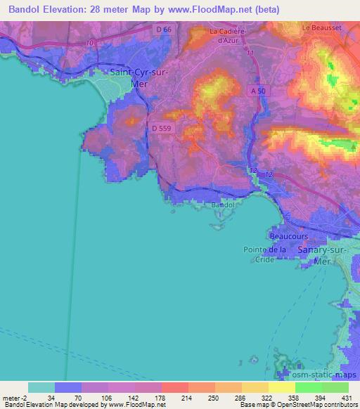 Bandol,France Elevation Map