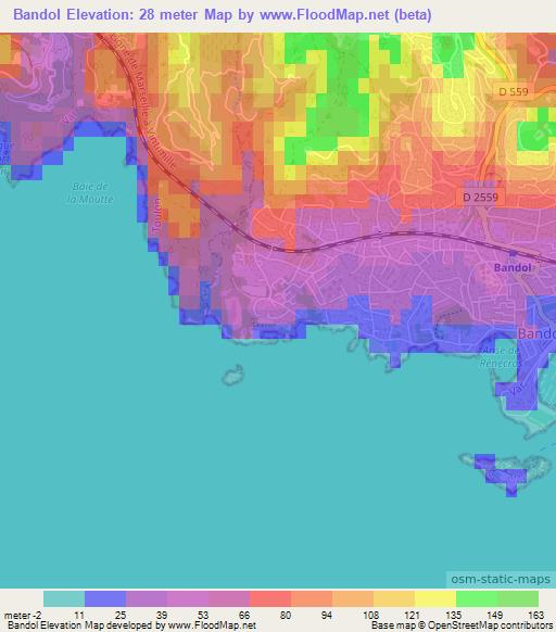 Bandol,France Elevation Map