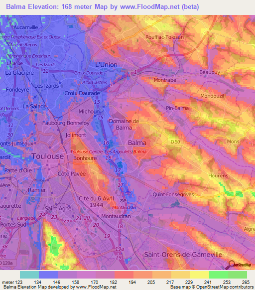 Balma,France Elevation Map