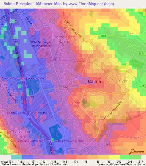 Balma,France Elevation Map