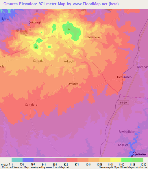 Omurca,Turkey Elevation Map