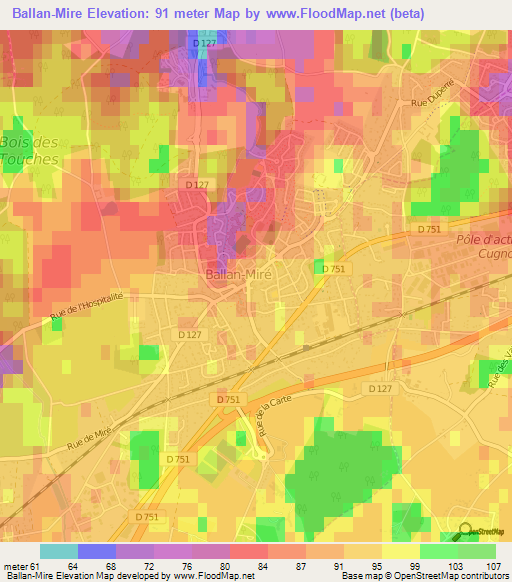 Ballan-Mire,France Elevation Map