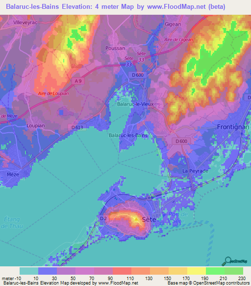 Balaruc-les-Bains,France Elevation Map