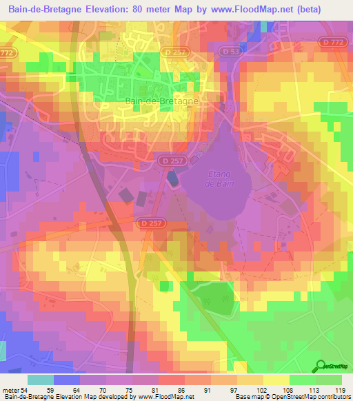 Bain-de-Bretagne,France Elevation Map