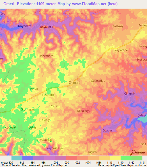 Omerli,Turkey Elevation Map