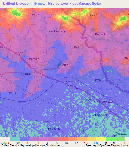 Bailleul,France Elevation Map