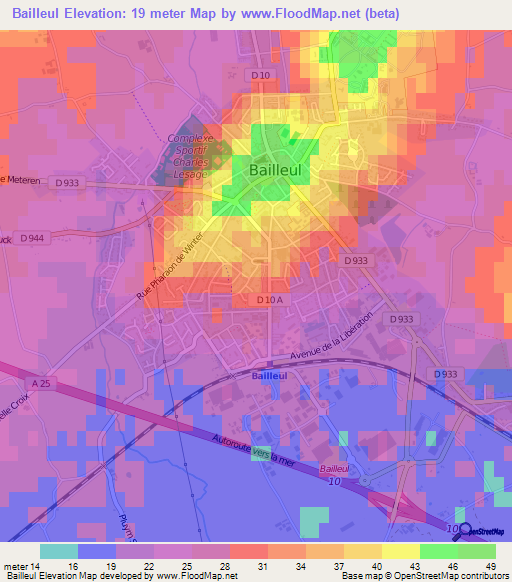 Bailleul,France Elevation Map