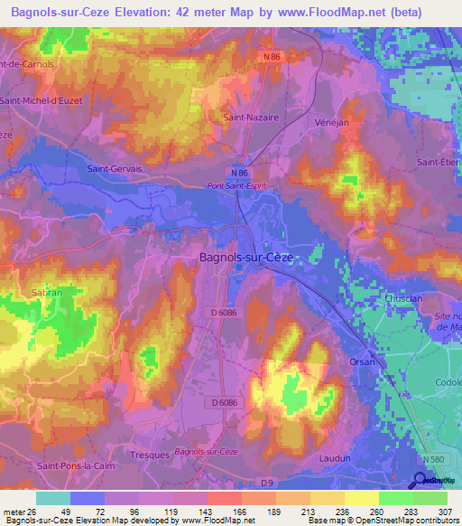 Bagnols-sur-Ceze,France Elevation Map