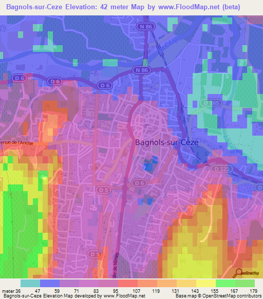 Bagnols-sur-Ceze,France Elevation Map