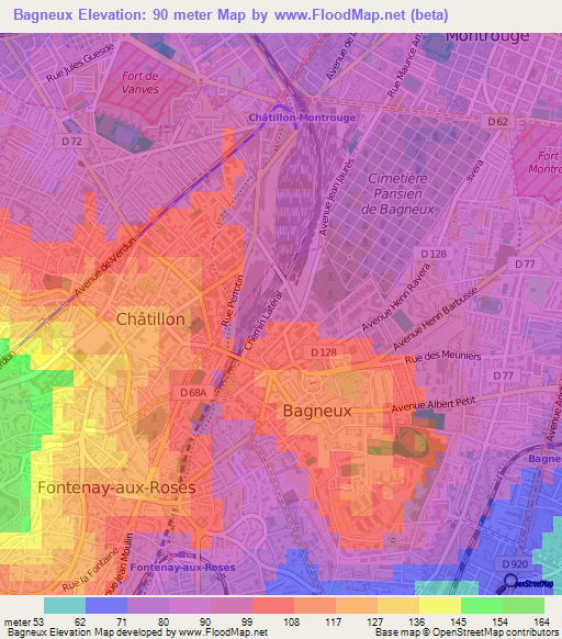 Bagneux,France Elevation Map